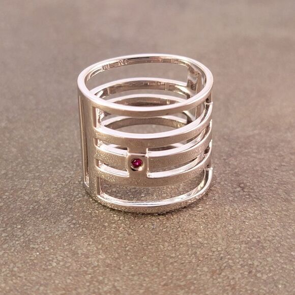 New Elle Sterling Silver Modern Openwork Bands Statement Ring - Picture 3 of 10